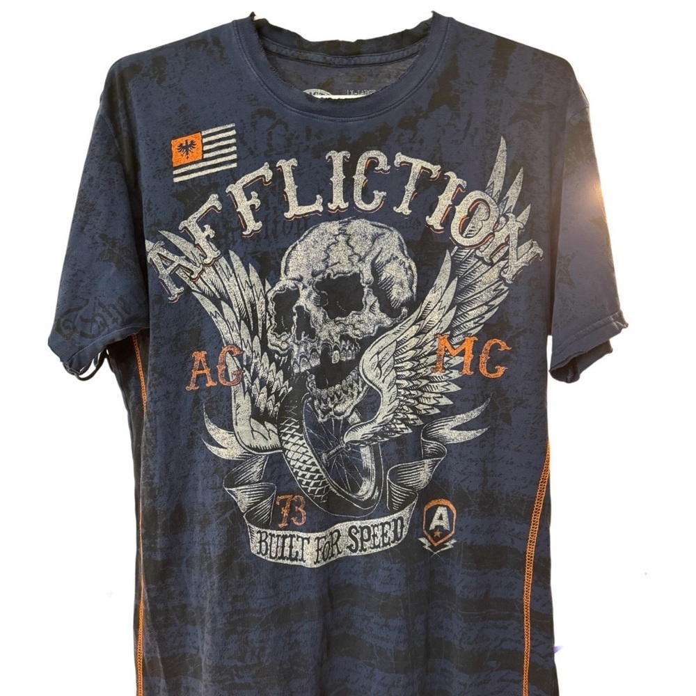 Affliction Mens Graphic Tee Skull Dark Blue Size Extra Large - Picture 8 of 8
